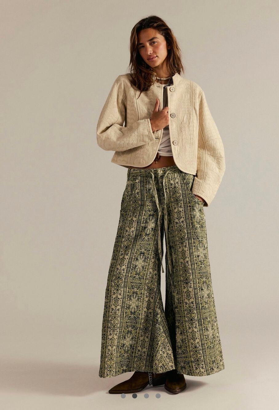 Free People Dahlia Wide-Leg Pants | Lemongrass Combo | Size 8